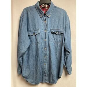 Vtg Kristin Paige Sportswear ladies blue denim‎ jeans long sleeve button L shirt